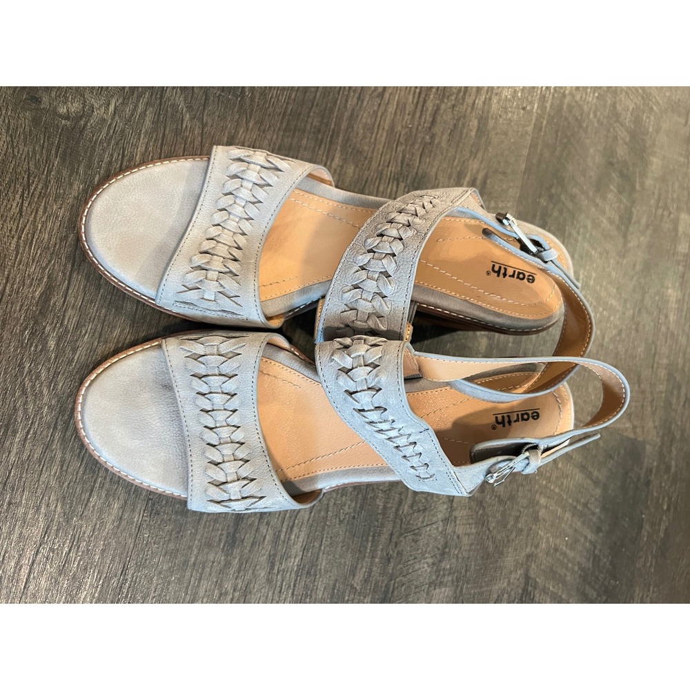 Earth Women Sandals Woven Leather Block Heel Gray Size 11M